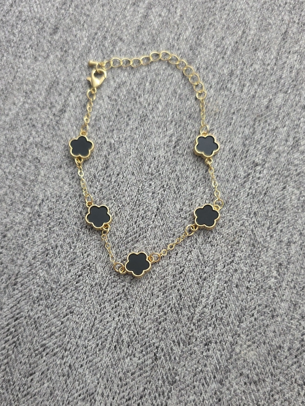 Gold Plated Black Clover Link Bracelet - Women Jewelry
